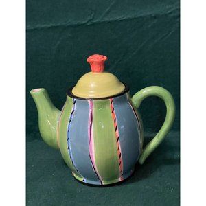 Blue Ridge Designs Striped Pottery Hand Painted Teapot- Gorgeous!